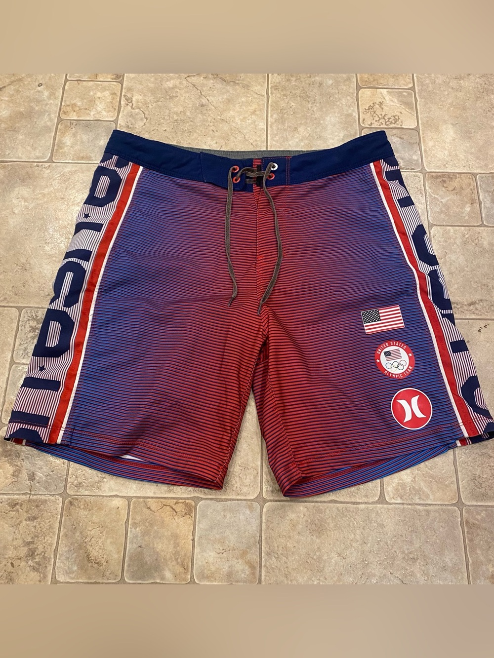 USA Olympic team Hurley Board Shorts Men 30 Red White Blue Phantom Swim Trunks